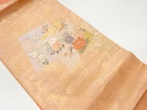 リサイクル 引箔色紙に蝶・花々模様織出し名古屋帯